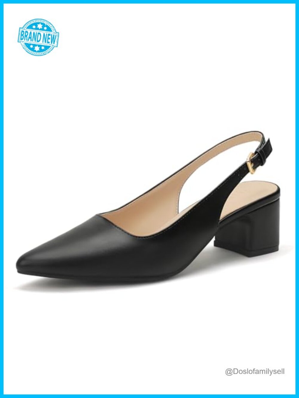 IDIFU Women's Slingback Low Chunky Block Heels Pointed Toe Pumps